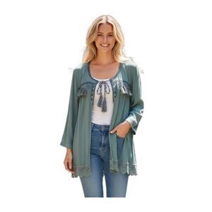 KNOX ROSE BLUE BOHO-INSPIRED INSPIRED BLOUSE SZ.S EUC